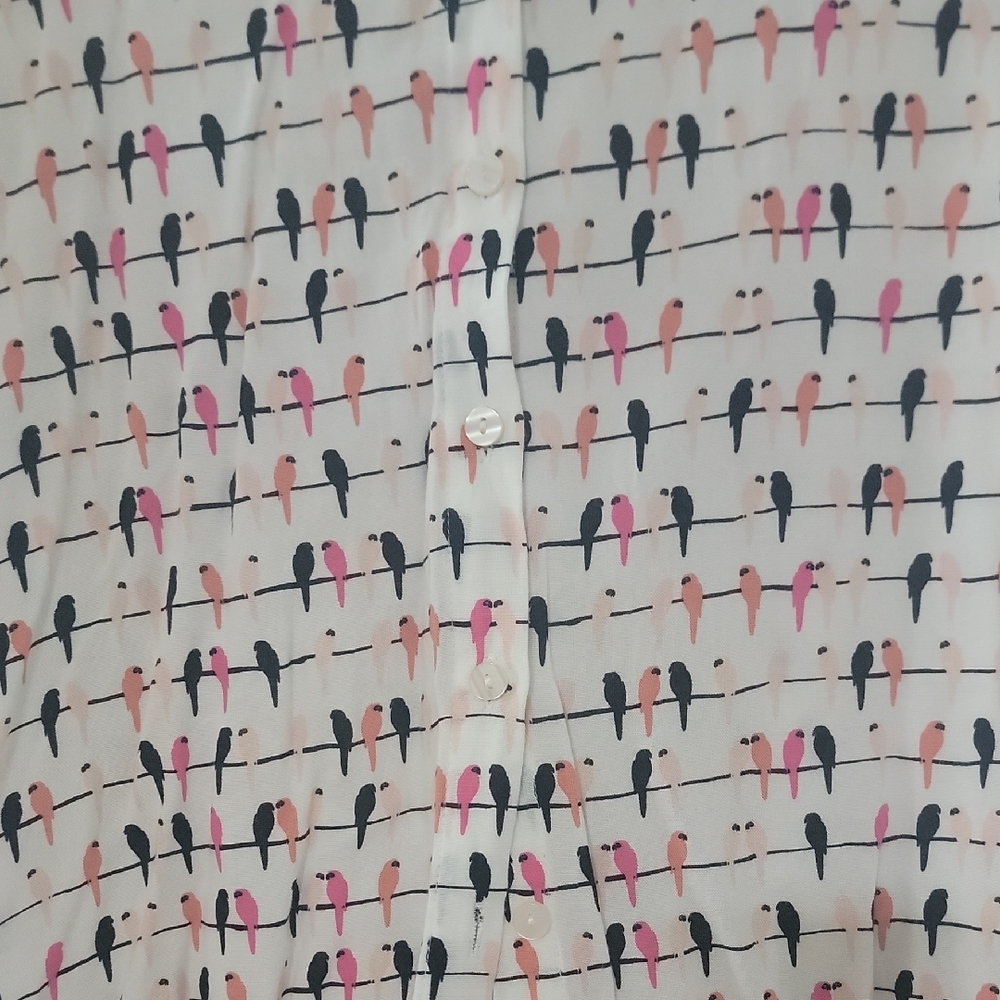 Jane and Delancey White Button-Front Bird Print Shirt with Pink & Black Motif - Picture 2 of 2